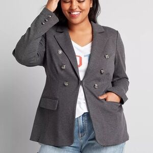 Lane Bryant The Bryant Blazer Woman's Size 16 Heather Grey Double Breasted Ponte